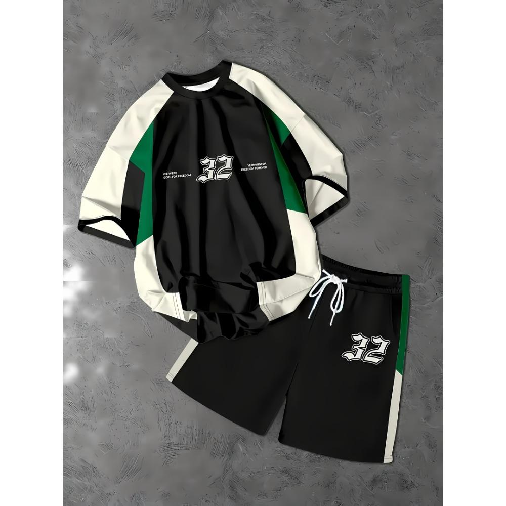Summer New Men's Pullover Round Neck T-shirt Sports Suit Letter Printed Soft Men's Short Sleeved Shorts Two-piece T-shirt Set