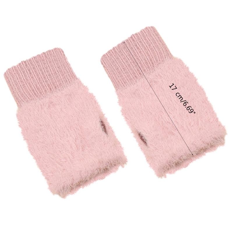 Winter Plush Gloves Stretchy Mittens Adult Knitted Solid Color Half Finger Gloves Knit Gloves for Cold Weather Cycling