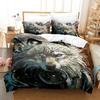 Boys Wolf Duvet Cover Set Queen Size, Boho Wolf Wildlife Animal Bedding Set Men Galaxy Dream Catcher Moon Polyester Quilt Cover