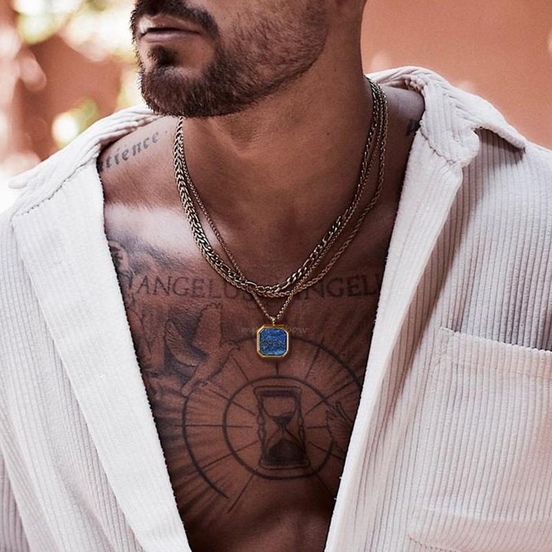 Geometrische Halskette Herren ,Römisches Amulett ,Schwarzer Quadratischer Emaille-Anhänger ,Edelstahl Polygon Halskette ,Herren Minimalistisches Weihnachtsgeschenk