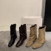 Retro Wasteland Wind Western Cowboy Boots Women's Autumn and Winter New Square Head Pants Boots Thick Heel Skinny Pile Short Boots
