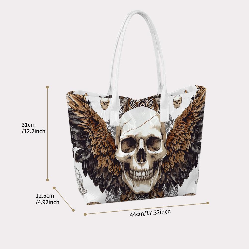Gothic Skull Wings Print Tote Bag Fashion Daily Shopping Shoulder Bag for Street Casual Wear