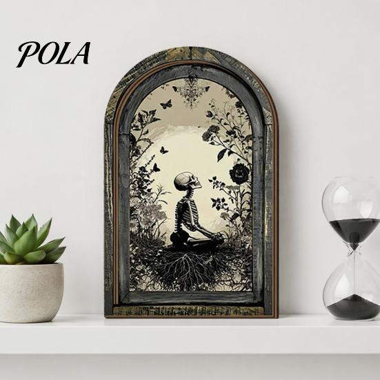 Vintage Halloween Wall Hanging Arched Wooden Decor, Ghost Cat Double-Layer Ornament, Distressed Gothic Desktop Ornament Tabletop Decor Plaque, Spooky