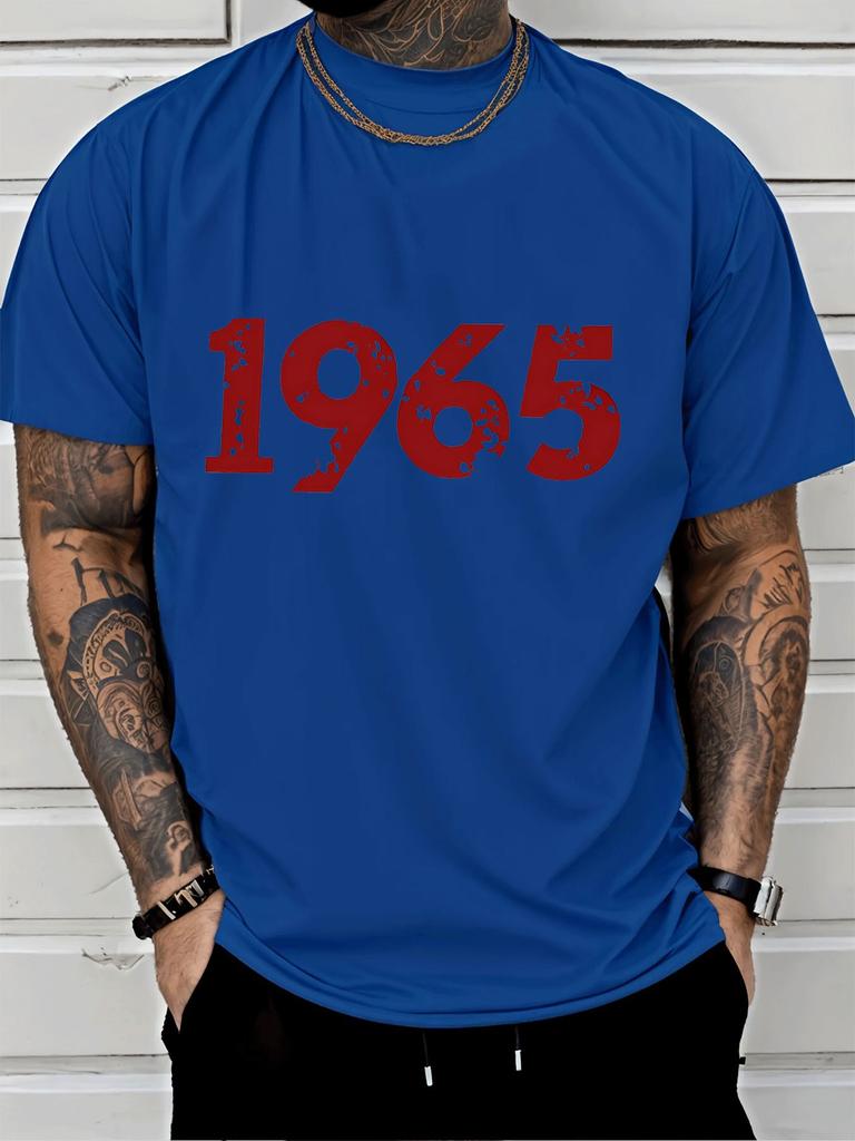 Navy Mens Summer Tee Distressed 1965 Birth Year Print Short Sleeve Casual Top Birthday Outfit For Men Born 1965 Street Wear