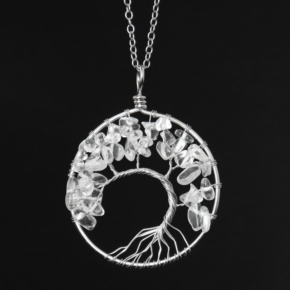 Natural Stone Irregular Tree Of Life Necklace Pendant Amethyst Wrapped Wisdom Tree Necklace Colorful Gravel N02