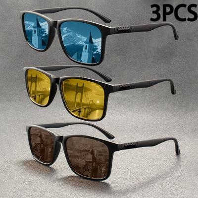 3PCS Vintage Retro TR90 Sunglasses Men Square Brand Designer Sun Glasses For Men Driver Sunglass
