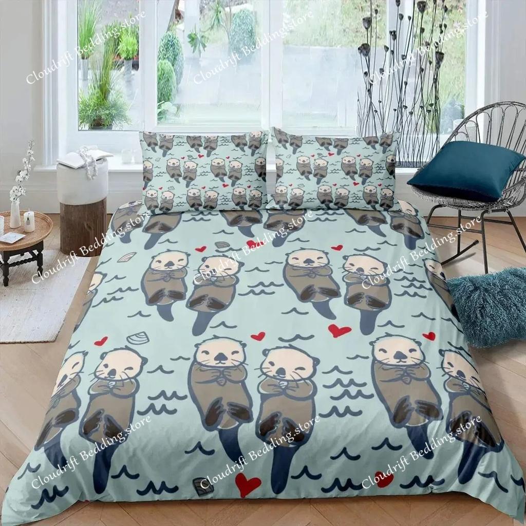 Siegel Bettbezug King Size Schönes schwimmendes Siegel Bettwäsche-Set Niedlicher Ozean Exotischer Stil Meeresleben Polyester Deckenbezug