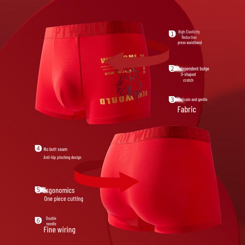 SEPTWOLVES Men's Red Wolf Howl Print Modal Antibacterial Boxer Briefs