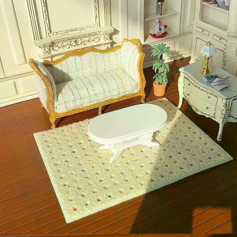 Miniature Plush Carpet Fluffy Mat Model 1: 12 Dollhouse Photography Prop Kids Pretend Play Toys Doll House Mini Decoration Gifts