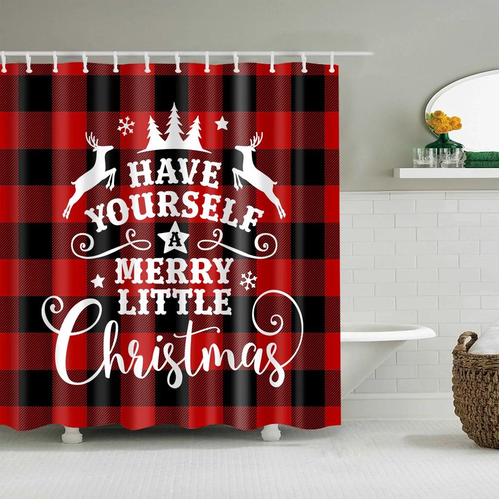 Christmas Bath Curtains Home Decor Winter Snowflake Snowman Santa Claus Waterproof Shower Curtain Bathroom Curtains