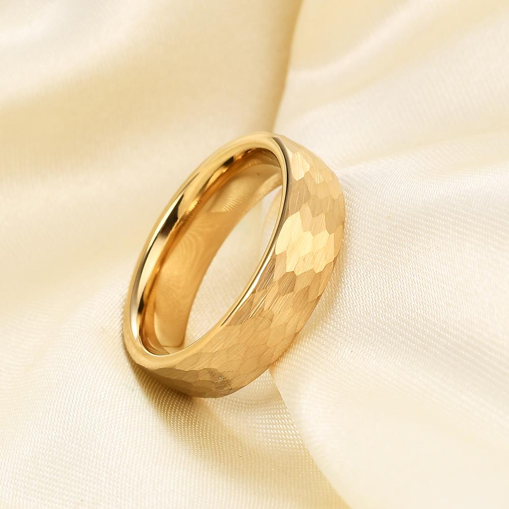 6mm Gold/Black/Silver Hammered Engagement Wedding Band Tungsten Carbide Rings for Men Women 6