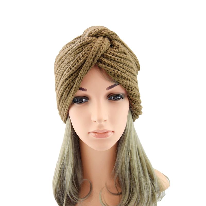 1Pc Women Headwear Head Wrap Hair Loss Turban Solid Color Knitted Cap Polyester