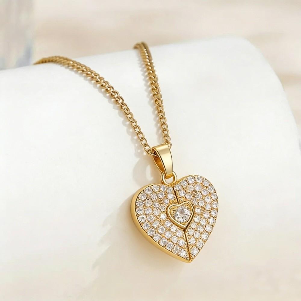 Heart-shaped Pendant Heart-shaped Necklace Handmade Couple Love Locket Heart Opening Locket  Gift