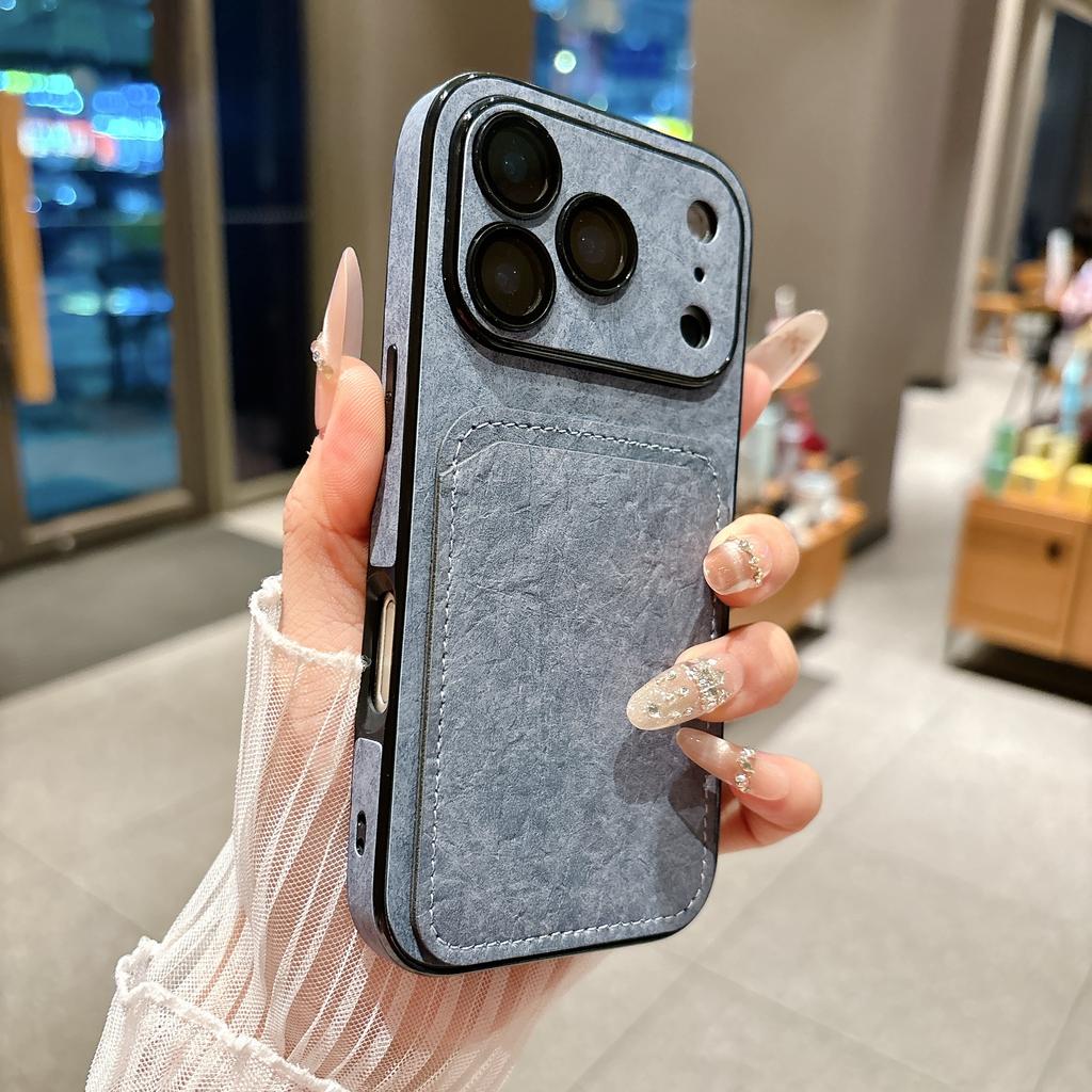 Large Window Wrinkle Texture Card Slot Case For For Iphone 17 16 1 14 Plus 13 Pro Max Lens Protection Shockproof Matte Wallet Cover