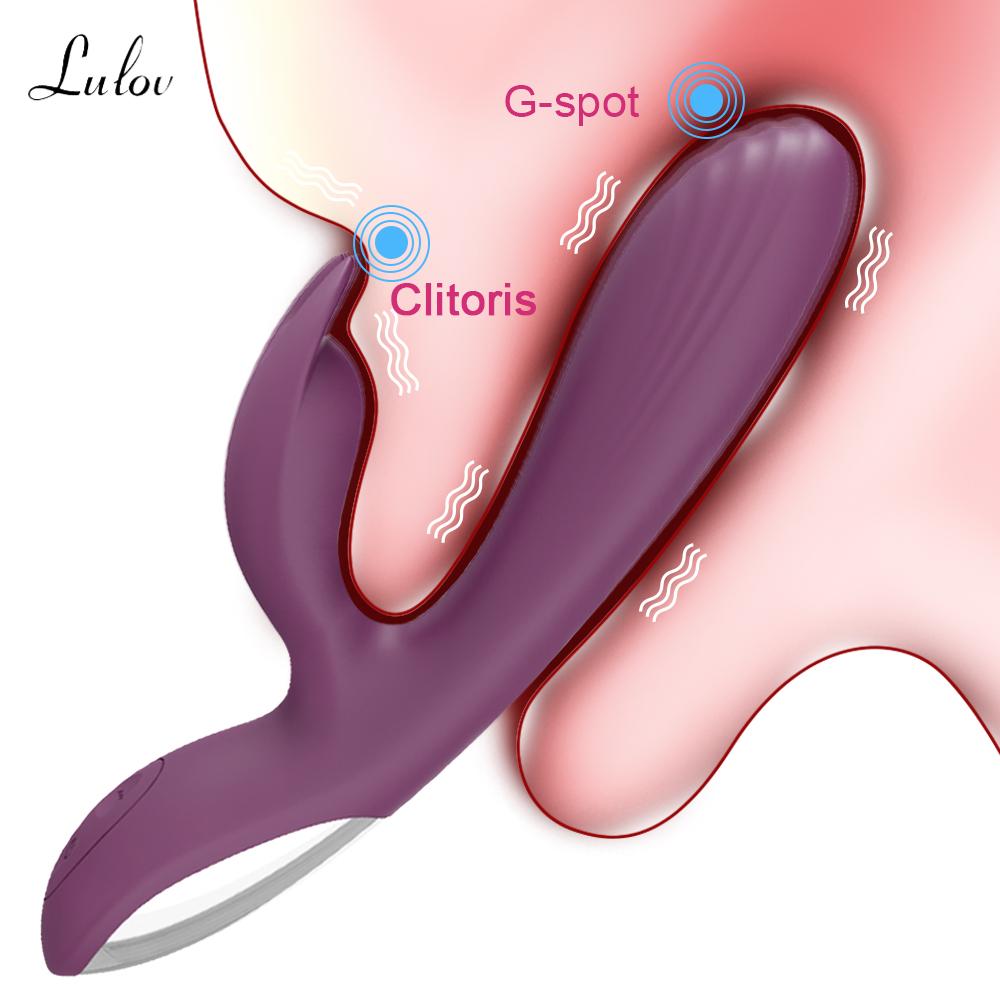 Kraftig G Spot Rabbit Vibrator Klitoris Nippel Dual Stimulator Massasjeapparat 2 i 1 Dildo Sexleketøy Handle Voksenvarer for kvinner
