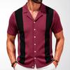 V Neck Shirts Short for Men Sleeve Button Down Polo Shirt Summer Beach Knitted Casual Shirt Tops Men's Breathable Lightweight Vacation Vintage Shirts