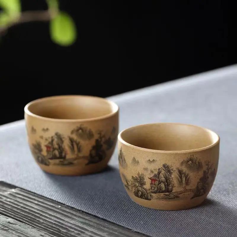 

Rough Pottery Hand-painted Tea Cup Kung Fu Tea Set Accessories Manual Tea Cup Gaiwan Ceramic Cups and Mugs Kettles Yixing Teapot