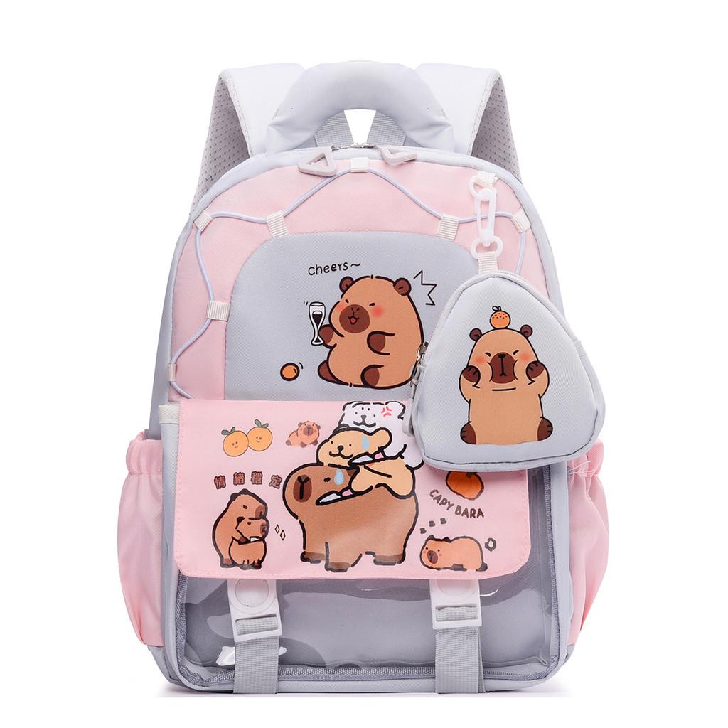 Childrens School Bag Cartoon Capybara Pattern Ergonomic Shoulder Kindergarten