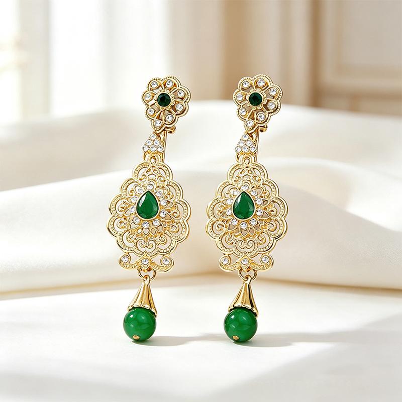 1Pair Arab Earrings Elegant Moroccan Style For Women Gold Plated Multicolor Rhinestones Drop Wedding Jewelry Valentines Gift