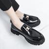 Leather shoes men's round head heightening shoes horse buckle men's loafers trendy casual shoes men's one-pedal small leather shoes