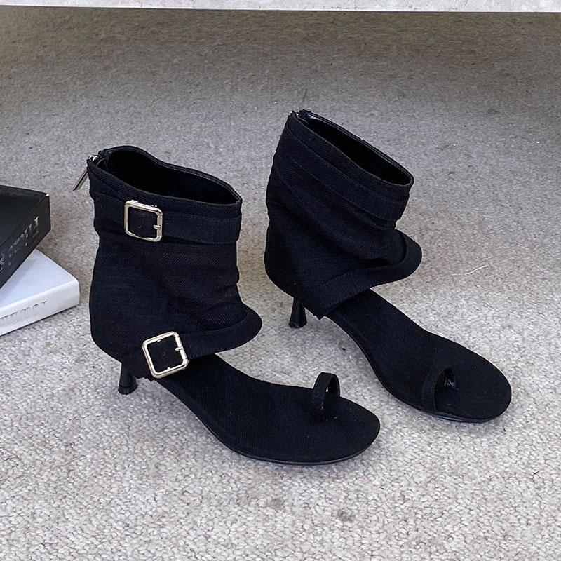 Fashion Female Low Heel Footwear Open Toe Sandals Boots For Ladies Fashion Round Toe Women Ankle Sandals Booties With Zippers Shoes