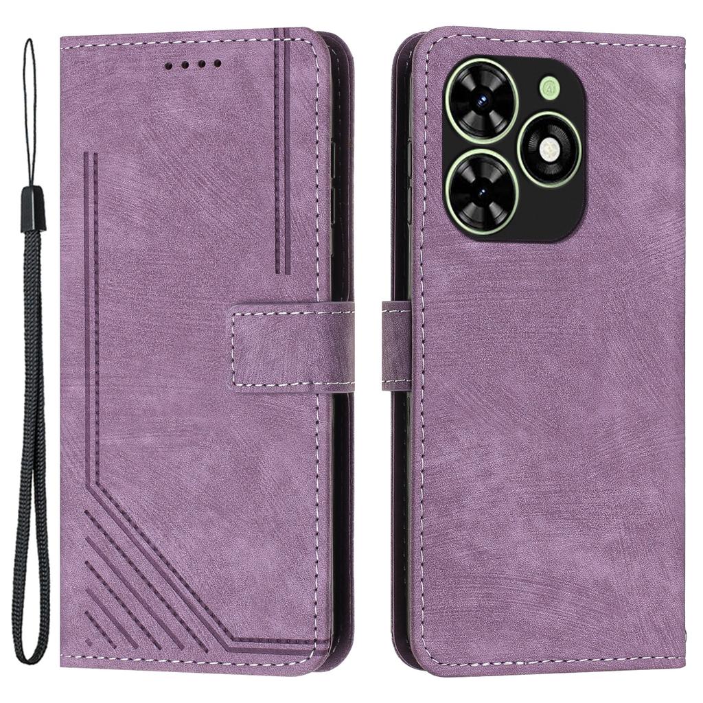 For Infinix Smart 8 4G Wallet PU Leather Case Line Imprinted Phone Cover Skin-Friendly Touch