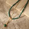European and American malachite beaded necklace brass gold-plated non-fading niche ethnic style neck chain light luxury stacked collarbone chain