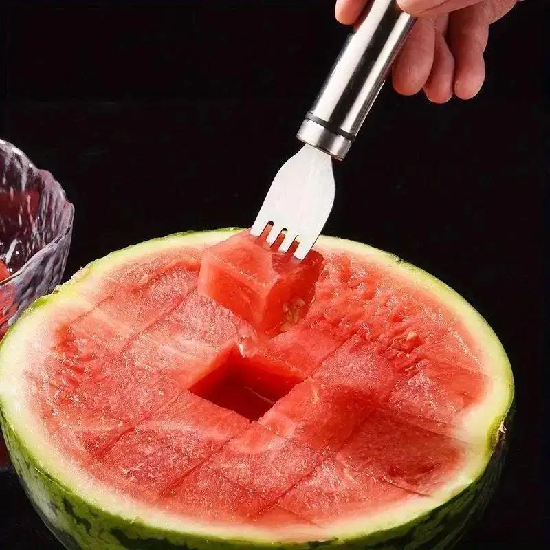 1 Pcs Stainless Steel Watermelon Cutting Tool Multi Functional Fork Cutting Splitter Block Cutting Watermelon Tool Fruit Fork