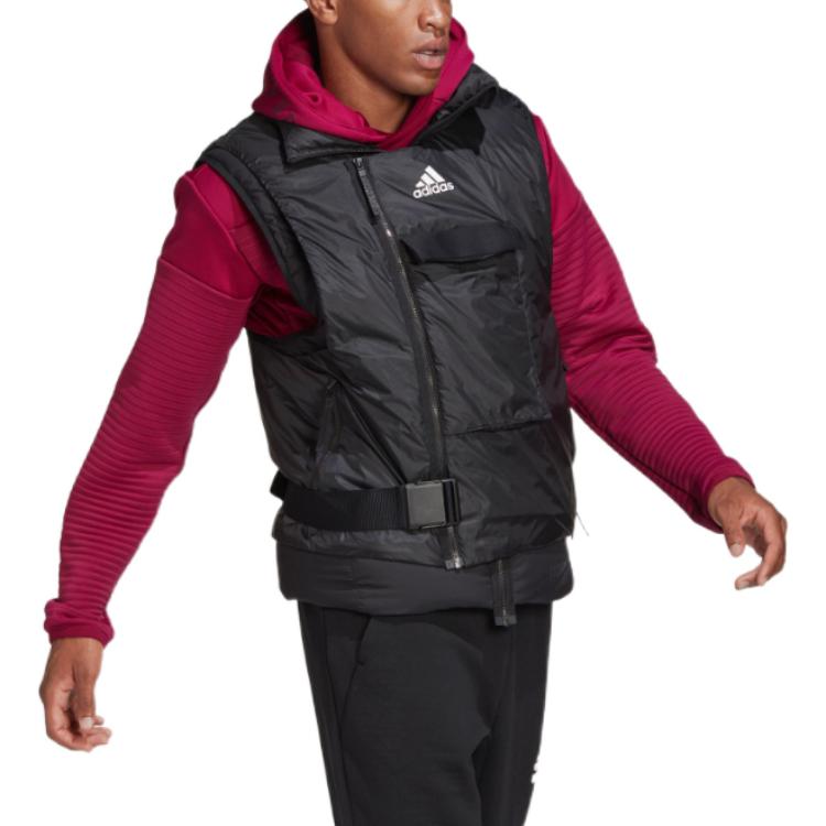 Adidas Solid Color Zip-Up Stand Collar Vest Men Tops Black FT2417