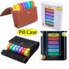 Weekly Pill Organizer Box Case Travel Medication Reminder Daily AM PM, Day Night 7 Compartments In Leather Carrying Case