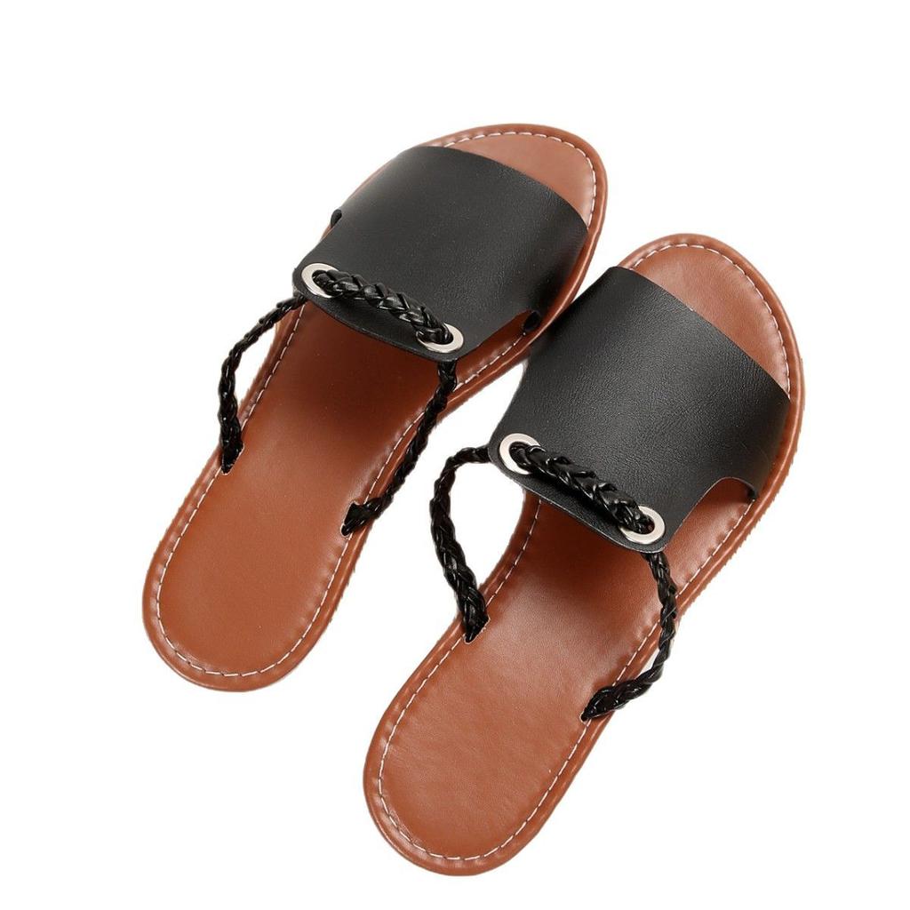 South East Asia foreign trade big summer new solid color slippers large size weaving simple daily wear beach slippers