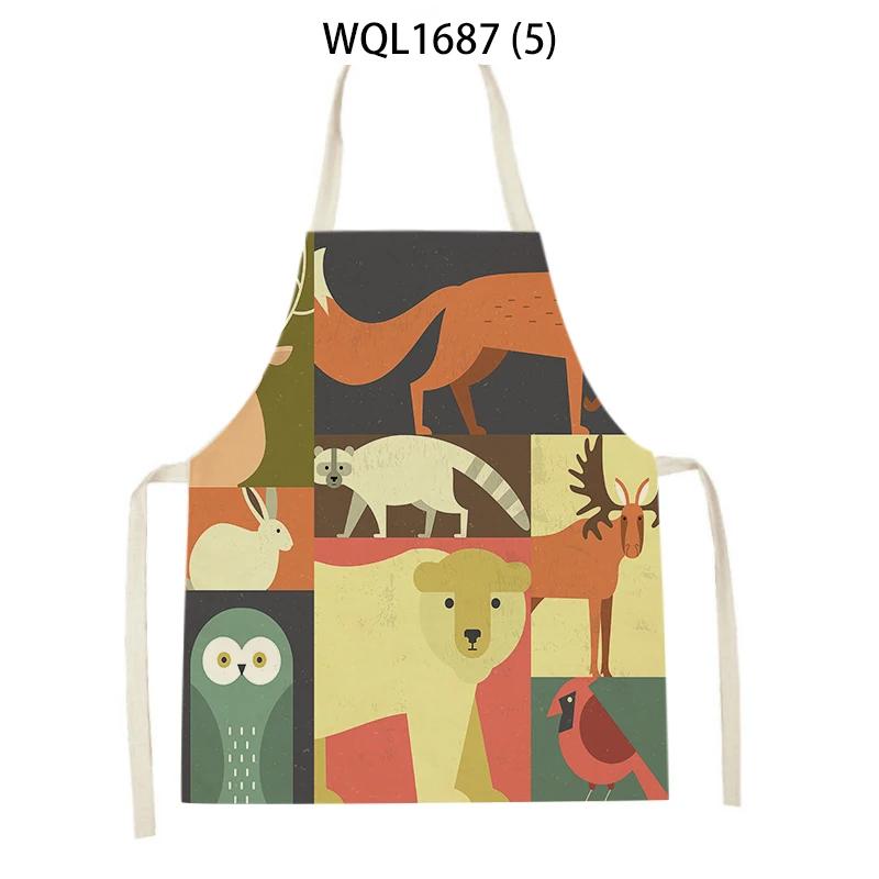 Cartoon Animal Fox Bear Pattern Kitchen Apron Woman Adult Kids Bibs Home Cooking Baking Cleaning Apron Kitchen Accessory
