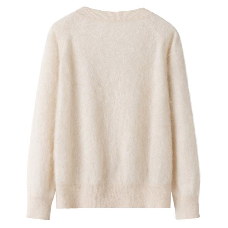 Women's Loose-Fit Brushed Cashmere Cardigan - Trendy Round Neck Knitted Sweater 2025