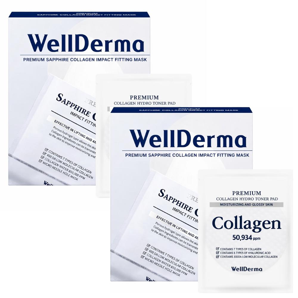 

WELLDERMA Sapphire Collagen Gel Mask Signature Edition Set Mask Pack & Toner Pads 6pcs x2
