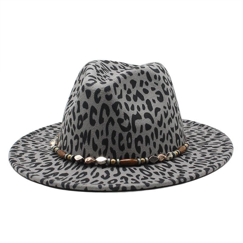 Сезонная шляпа Мужская Женская Шляпа-федора Шерстяная шляпа с леопардовым принтом M（56-59cm） темно-серого