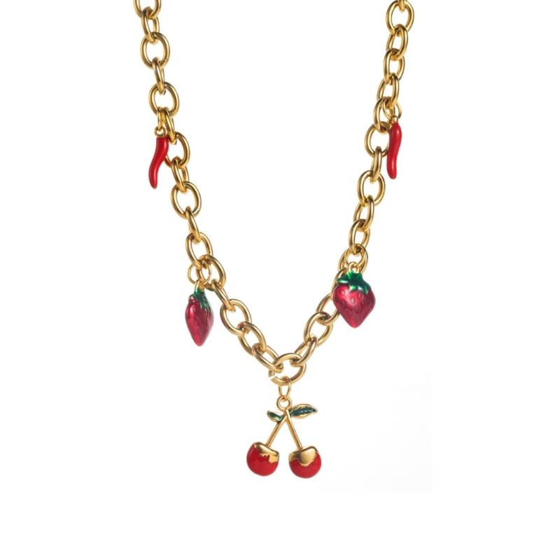 

Stylish Titanium Steel Cherry Strawberry Pendant Necklace Adjustable Chain Lightweight Design Perfect For Daily Wear