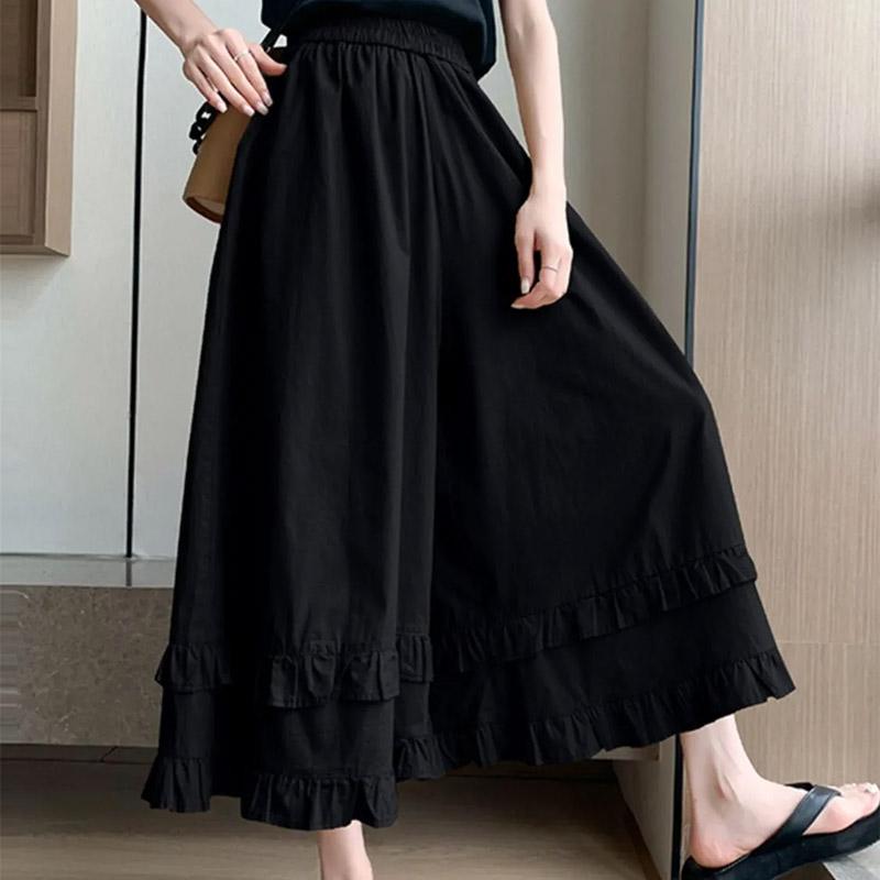 Pants for Women High Waist Long Trousers Plus Size Skirt and Shorts Two-in-one Thickened Stretchy Solid Colour Versatile Casual Wide Leg Pants