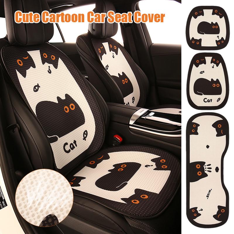 Neuer Autositzbezug für Damen mit süßem Cartoon-Katzen-Motiv, universelles Autokissen, atmungsaktiv, rutschfest, für vier Jahreszeiten, Auto-Innenausstattung
