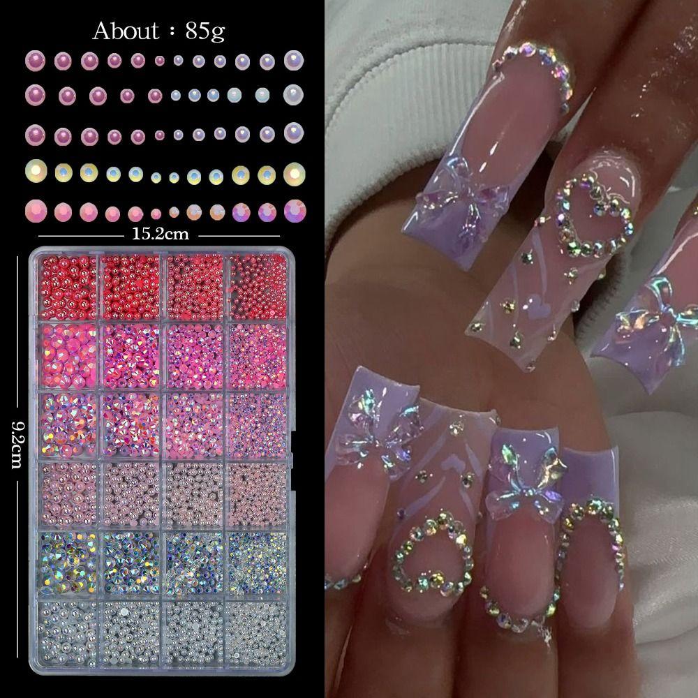 Bowknot Flower Nail Art Decorations Set Sweet Nail Parts Kits 3D Acrylic Nail Charms  for Nail Art