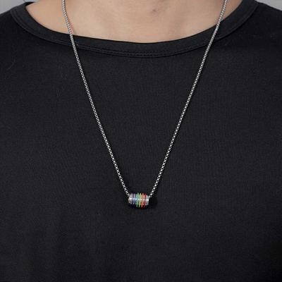 LGBT Statement Pendant Necklace New Rainbow Color Small Beads Pendant Necklace Stainless Steel Striped Bead Gay Pride