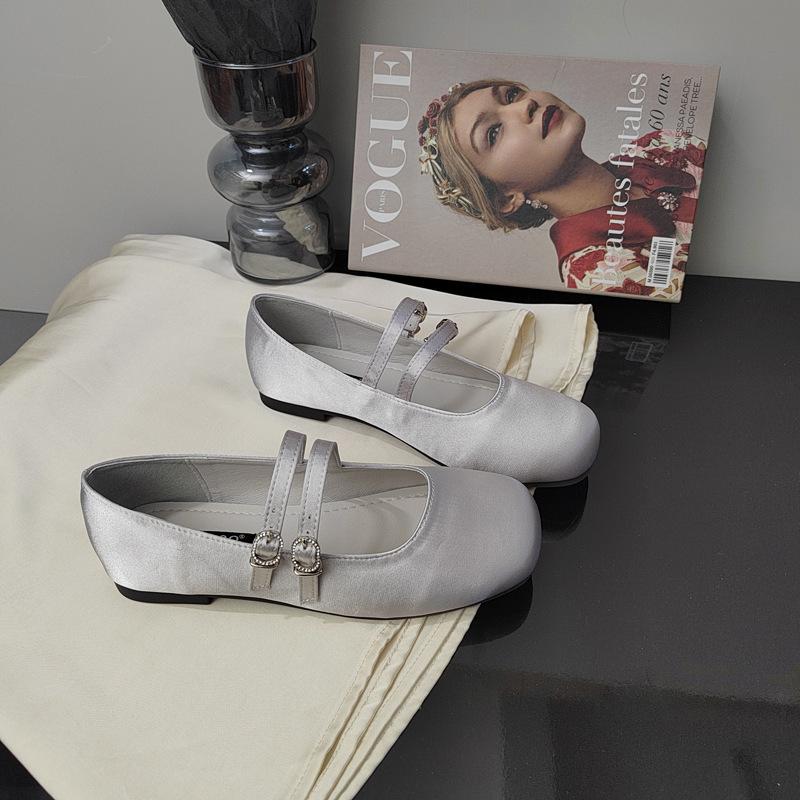 French Evening Wind Single Shoes Double Buckle Flat Mary Jane Early Spring Single Shoes 35 серый