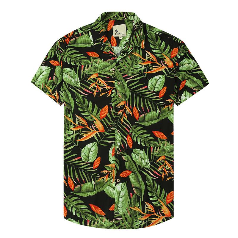 Casual Lar Printed Thin Hawaiian Shirt Men's Short-sleeved Loose Beach Shirt