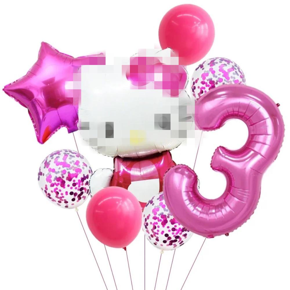Cartoon Cat Pink Purple Rose Red Digital Bow Aluminum Film Balloon Baby Birthday Background Decoration Party