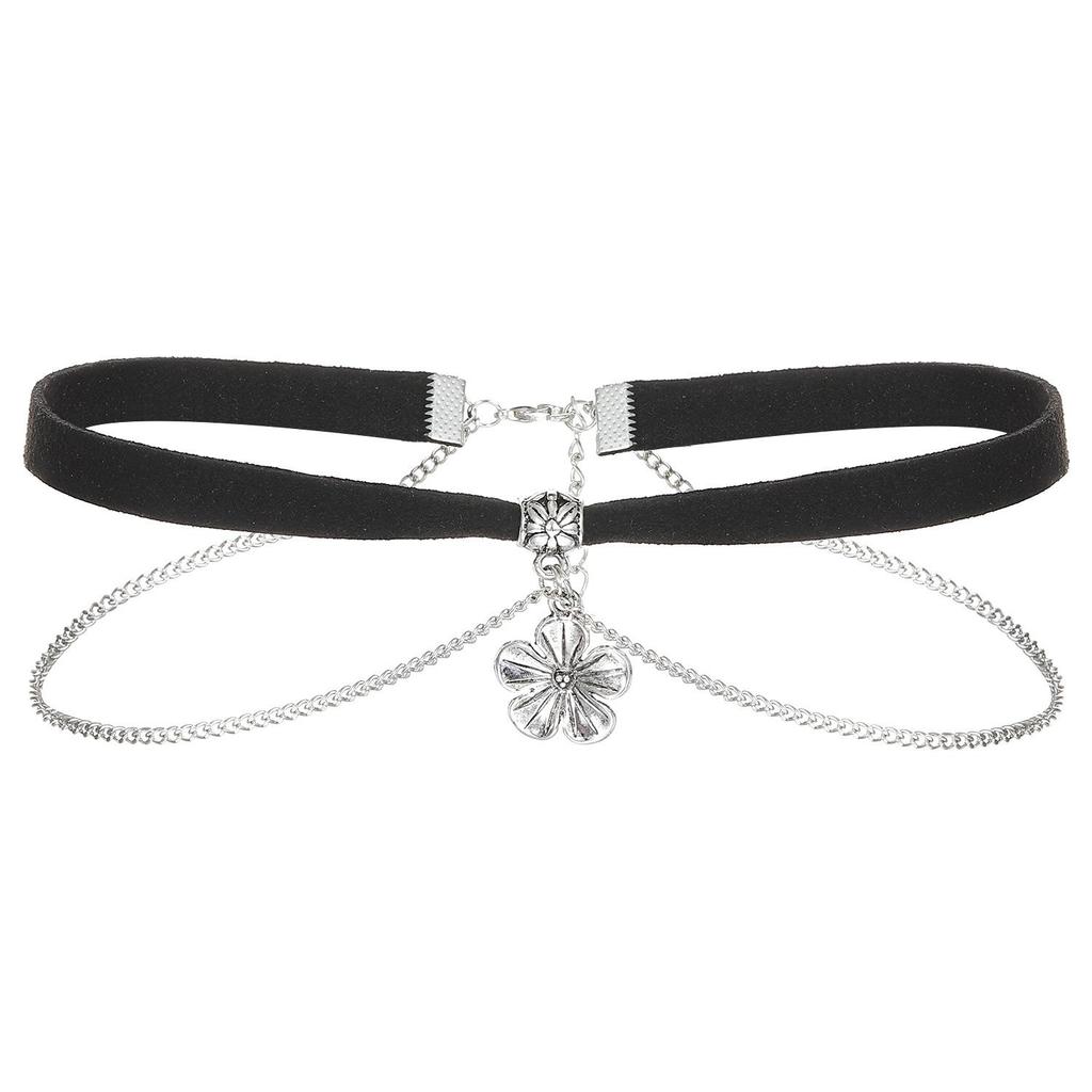 Creative Velvet Snake-Shaped Flower Collar Necklace - Black
