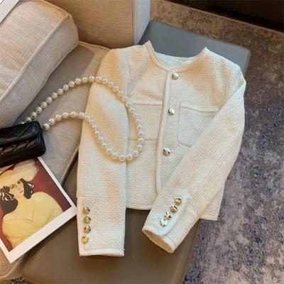Short Black Jacket For Women's Spring Autumn Popular High-Quality Tweed Woven Woolen Blazer Lining/Quilted Jacket Lady