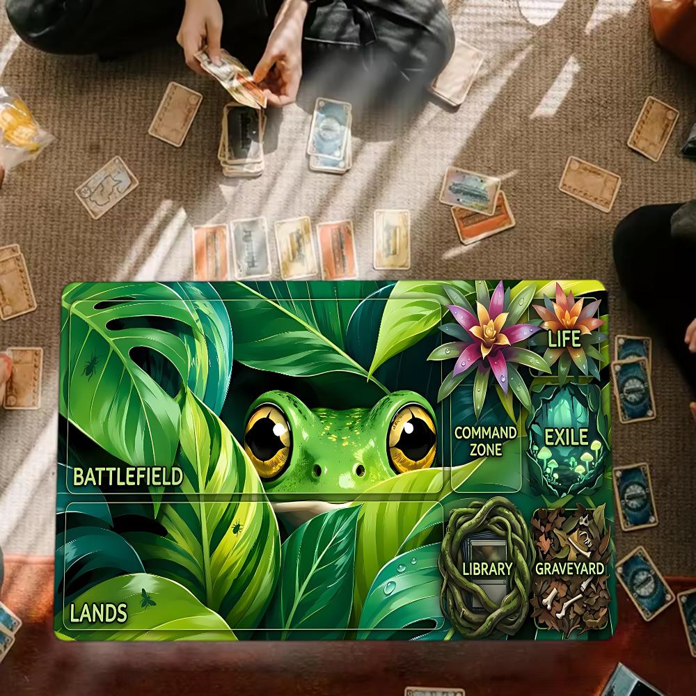 Cute Jungle Green Frog Gaming Mouse Pad Playmat 24"X14" MTG TCG Office Desk Mat for Work Game PC Laptop Rug Carpet MousePad