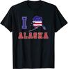 USA Flag I Love Alaska T-Shirt Man's Fashion Black Unisex Tees