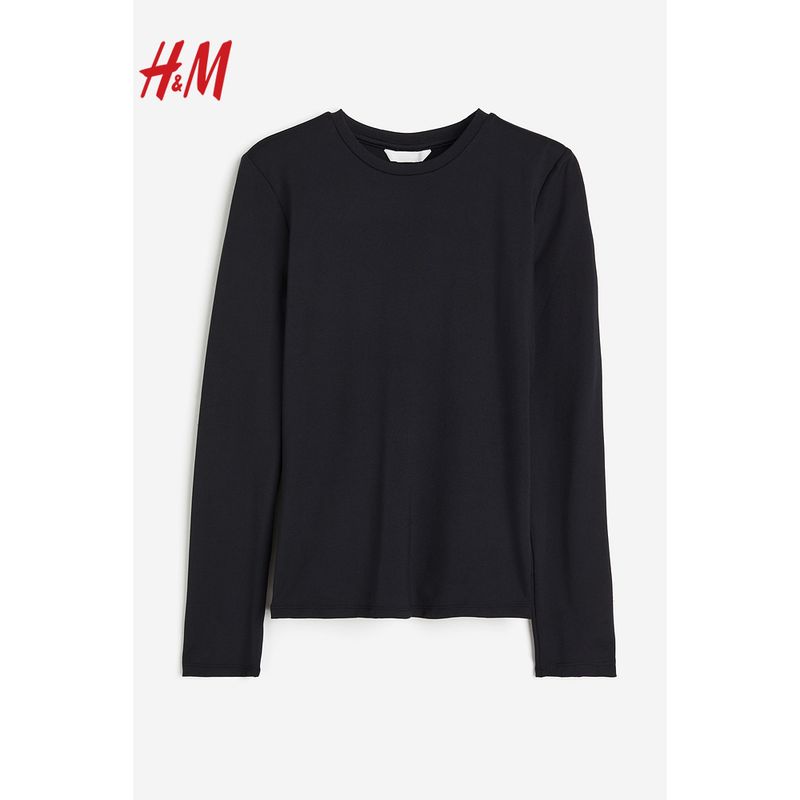 HM Women's T-shirt Autumn Elastic round Neck Soft Comfort and Casual Jersey Base Tops 1191700