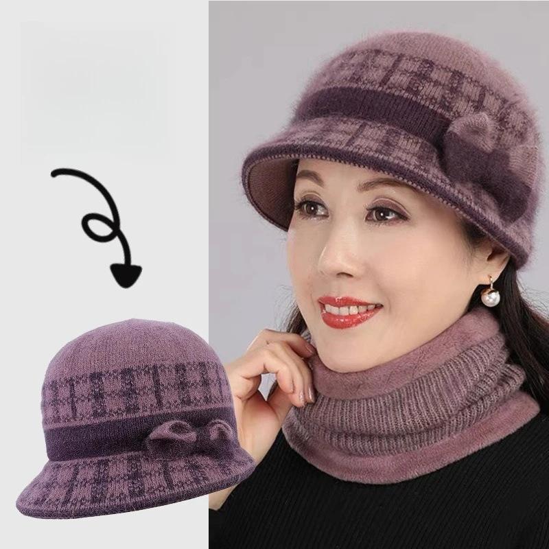 Women Dome Bow Bucket Cap for Women Winter Warm Windproof Beret Fashion Elegant Mother's Top Hat