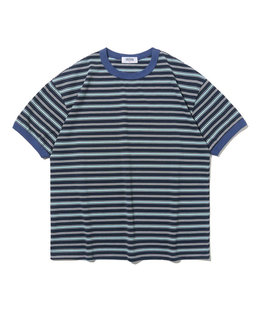 TAILOR STUDIO Soft Campus Striped Short Sleeve T-Shirt (Navy/Blue)
